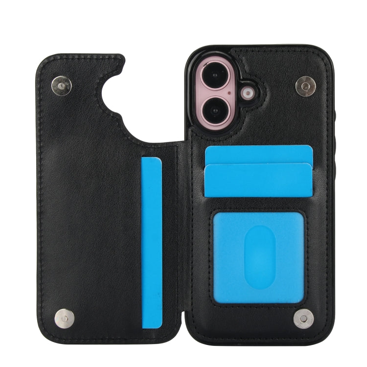 For iPhone 16 Plus Double Buckle Butterfly Embossing PU Phone Case(Black) - iPhone 16 Plus Cases by PMC TechLife | Online Shopping South Africa | PMC TechLife | Buy Now Pay Later Mobicred