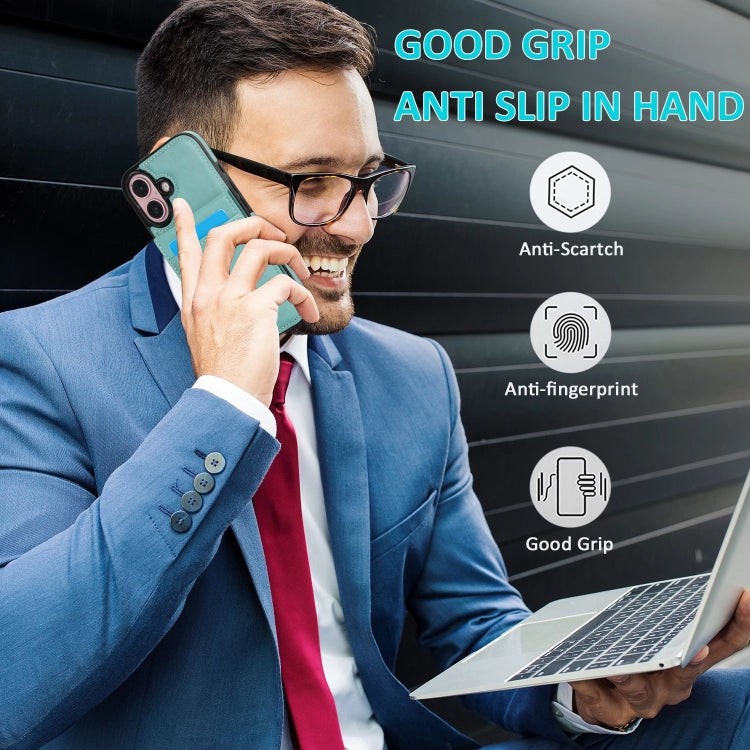 For iPhone 16 Solid Color Card Slots Bracket PU Phone Case(Mint Green) - iPhone 16 Cases by PMC TechLife | Online Shopping South Africa | PMC TechLife | Buy Now Pay Later Mobicred