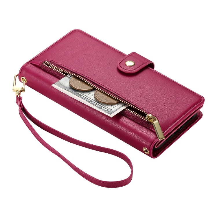 For Google Pixel 9 / 9 Pro Nine Card-slot Zipper Wallet Bag Leather Phone Case(Red) - Google Cases by PMC TechLife | Online Shopping South Africa | PMC TechLife | Buy Now Pay Later Mobicred