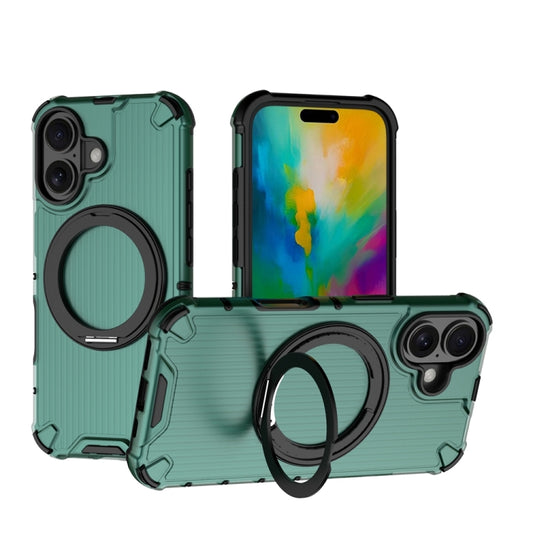 For iPhone 16 Grating 360 Degree Rotating Holder Shockproof Phone Case(Green) - iPhone 16 Cases by PMC Jewellery | Online Shopping South Africa | PMC Jewellery | Buy Now Pay Later Mobicred