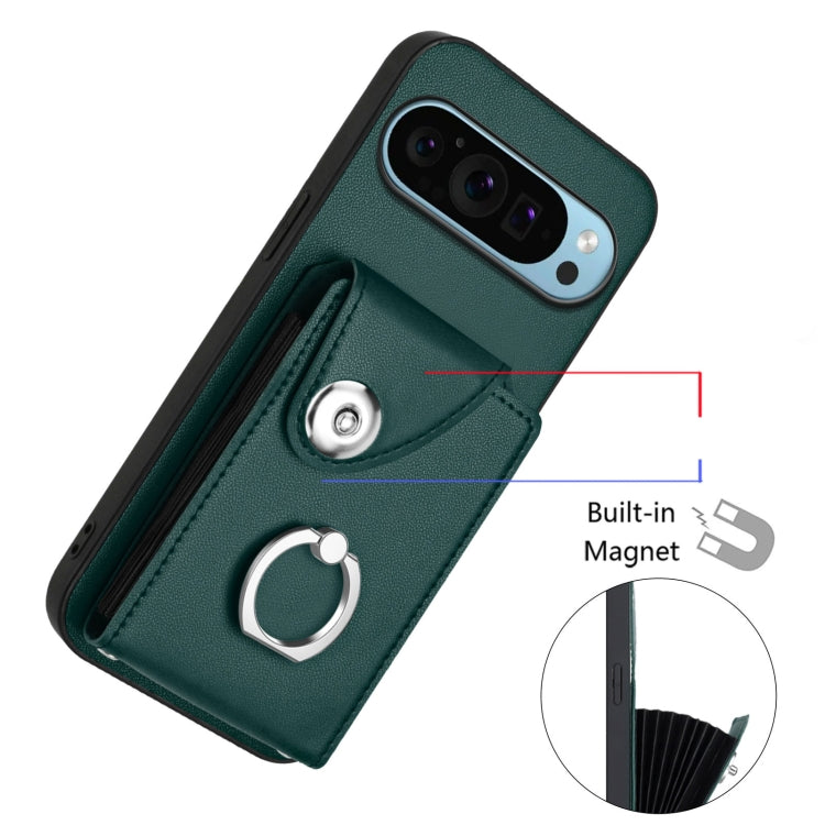 For Google Pixel 9 / 9 Pro Organ Card Bag Ring Holder Phone Case with Long Lanyard(Green) - Google Cases by PMC TechLife | Online Shopping South Africa | PMC TechLife | Buy Now Pay Later Mobicred