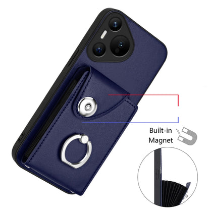 For Huawei Pura 70 Organ Card Bag Ring Holder Phone Case with Long Lanyard(Blue) - Huawei Cases by PMC Jewellery | Online Shopping South Africa | PMC Jewellery | Buy Now Pay Later Mobicred