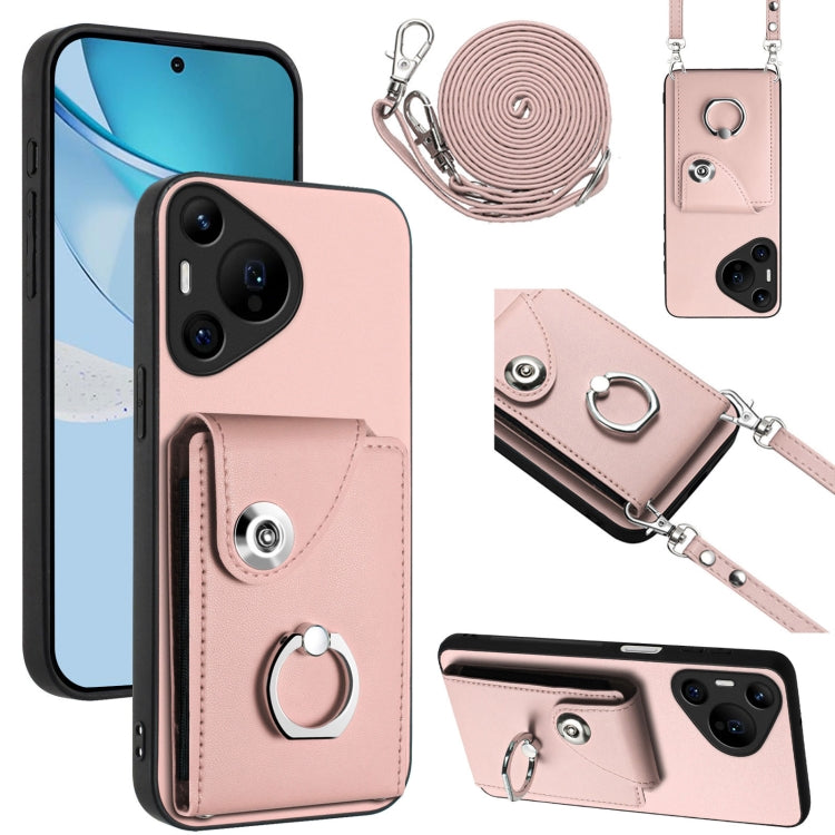 For Huawei Pura 70 Pro / 70 Pro+ Organ Card Bag Ring Holder Phone Case with Long Lanyard(Pink) - Huawei Cases by PMC Jewellery | Online Shopping South Africa | PMC Jewellery | Buy Now Pay Later Mobicred