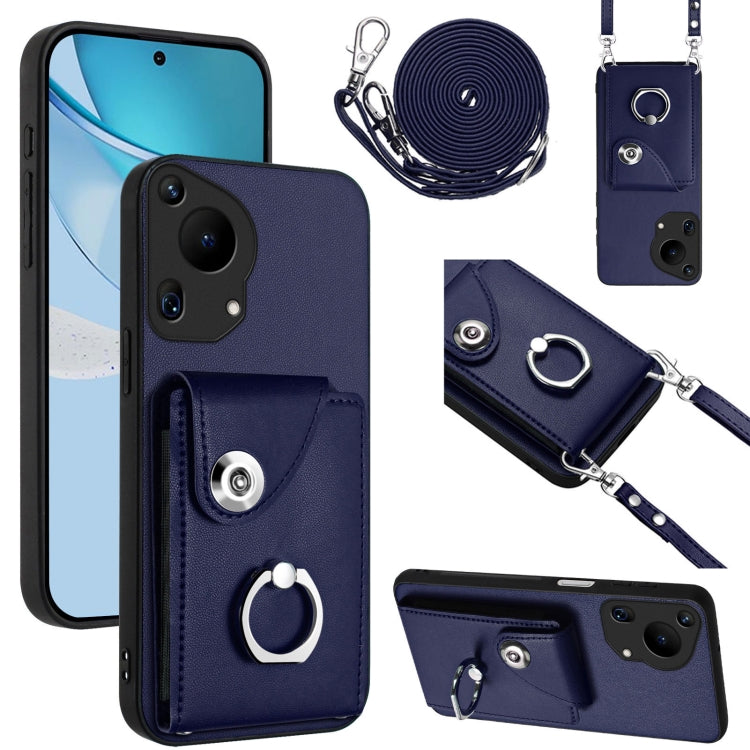 For Huawei Pura 70 Ultra Organ Card Bag Ring Holder Phone Case with Long Lanyard(Blue) - Huawei Cases by PMC Jewellery | Online Shopping South Africa | PMC Jewellery | Buy Now Pay Later Mobicred