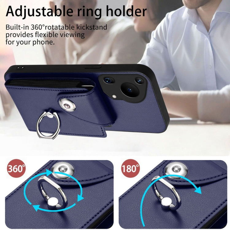 For Huawei Pura 70 Ultra Organ Card Bag Ring Holder Phone Case with Long Lanyard(Blue) - Huawei Cases by PMC Jewellery | Online Shopping South Africa | PMC Jewellery | Buy Now Pay Later Mobicred