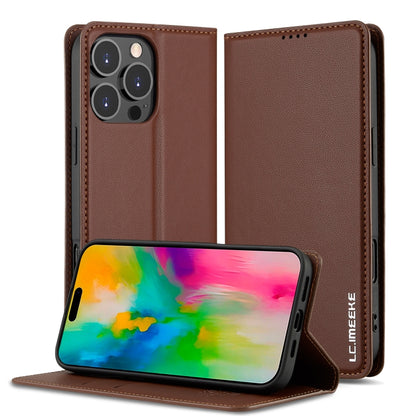 For iPhone 16 Pro LC.IMEEKE L1 Series Frosted Fine Texture PU Phone Case(Brown) - iPhone 16 Pro Cases by LC.IMEEKE | Online Shopping South Africa | PMC Jewellery | Buy Now Pay Later Mobicred