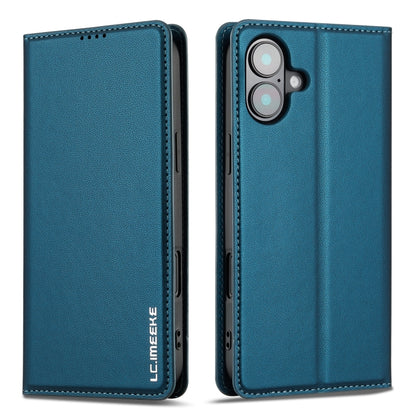 For iPhone 16 Plus LC.IMEEKE L1 Series Frosted Fine Texture PU Phone Case(Blue) - iPhone 16 Plus Cases by LC.IMEEKE | Online Shopping South Africa | PMC Jewellery | Buy Now Pay Later Mobicred