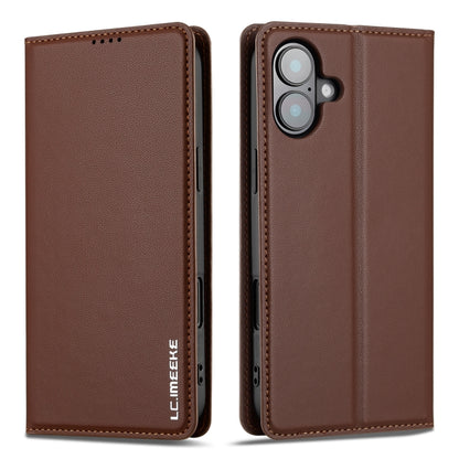 For iPhone 16 LC.IMEEKE L1 Series Frosted Fine Texture PU Phone Case(Brown) - iPhone 16 Cases by LC.IMEEKE | Online Shopping South Africa | PMC Jewellery | Buy Now Pay Later Mobicred