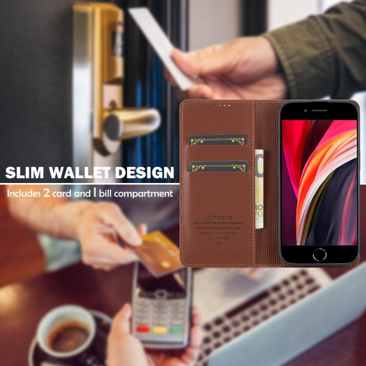 For iPhone 16e LC.IMEEKE L1 Series Frosted Fine Texture PU Phone Case(Brown) - iPhone 16e Cases by LC.IMEEKE | Online Shopping South Africa | PMC TechLife | Buy Now Pay Later Mobicred