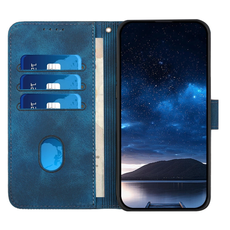 For iPhone 16e YX0080 Grid Butterfly Embossed Pattern Flip Leather Phone Case with Lanyard(Dark Blue) - iPhone 16e Cases by PMC TechLife | Online Shopping South Africa | PMC TechLife | Buy Now Pay Later Mobicred