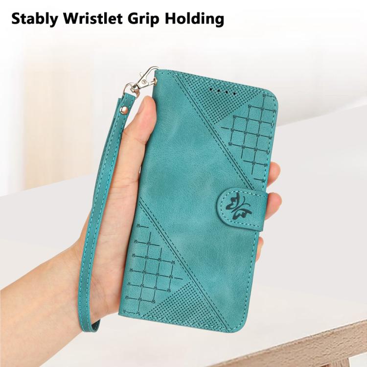 For iPhone 17 Air YX0080 Grid Butterfly Embossed Pattern Flip Leather Phone Case with Lanyard(Light Blue) - free shipping - PMc TechLife - Order now!