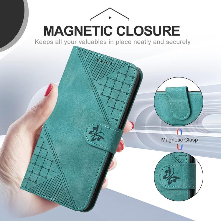 For iPhone 17 Air YX0080 Grid Butterfly Embossed Pattern Flip Leather Phone Case with Lanyard(Light Blue) - free shipping - PMc TechLife - Order now!