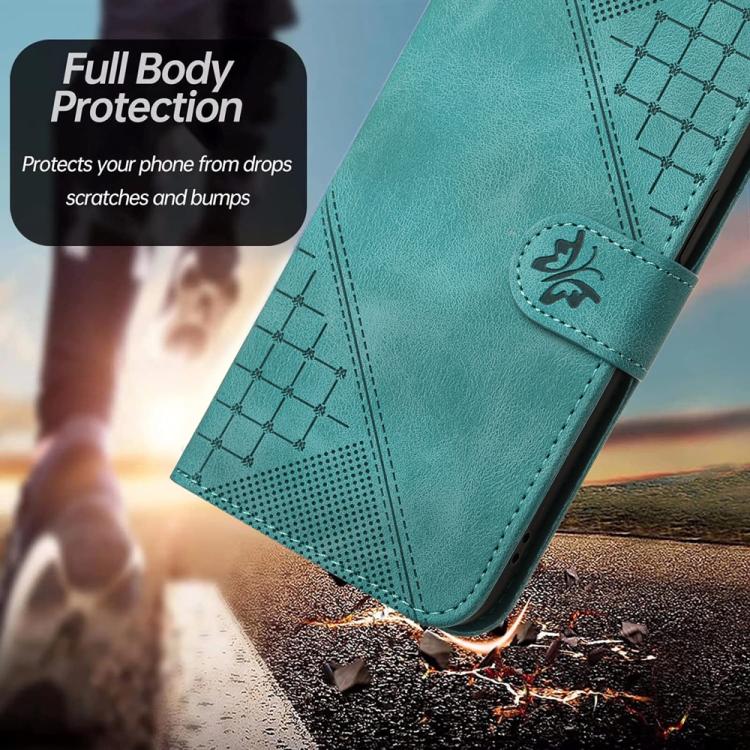 For iPhone 17 Air YX0080 Grid Butterfly Embossed Pattern Flip Leather Phone Case with Lanyard(Light Blue) - free shipping - PMc TechLife - Order now!