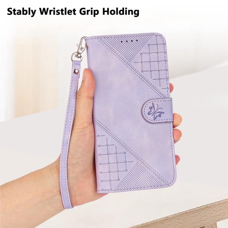 For iPhone 17 Air YX0080 Grid Butterfly Embossed Pattern Flip Leather Phone Case with Lanyard(Light Purple) - free shipping - PMc TechLife - Order now!