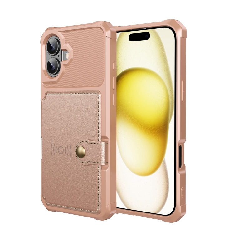 For iPhone 16 Magnetic Wallet Card Bag Leather Phone Case(Rose Gold) - iPhone 16 Cases by PMC Jewellery | Online Shopping South Africa | PMC Jewellery | Buy Now Pay Later Mobicred