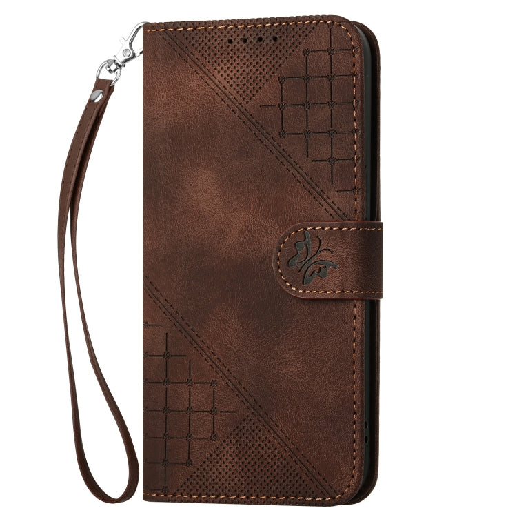 For Google Pixel 9 Pro XL YX0080 Grid Butterfly Embossed Pattern Flip Leather Phone Case with Lanyard(Coffee) - Google Cases by PMC TechLife | Online Shopping South Africa | PMC TechLife | Buy Now Pay Later Mobicred