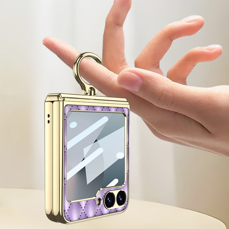 For Samsung Galaxy Z Flip6 / Flip7 FE GKK Rhombus Pattern Integrated Electroplated Leather Phone Case with Ring(Pink) - free shipping - PMC Jewellery - Order now!
