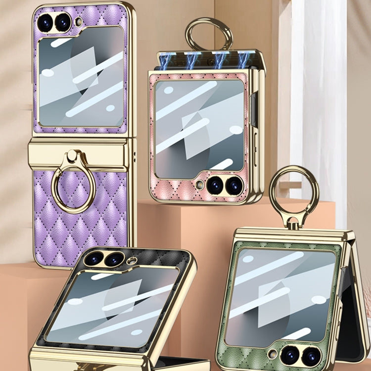For Samsung Galaxy Z Flip6 / Flip7 FE GKK Rhombus Pattern Integrated Electroplated Leather Phone Case with Ring(Purple) - free shipping - PMC Jewellery - Order now!