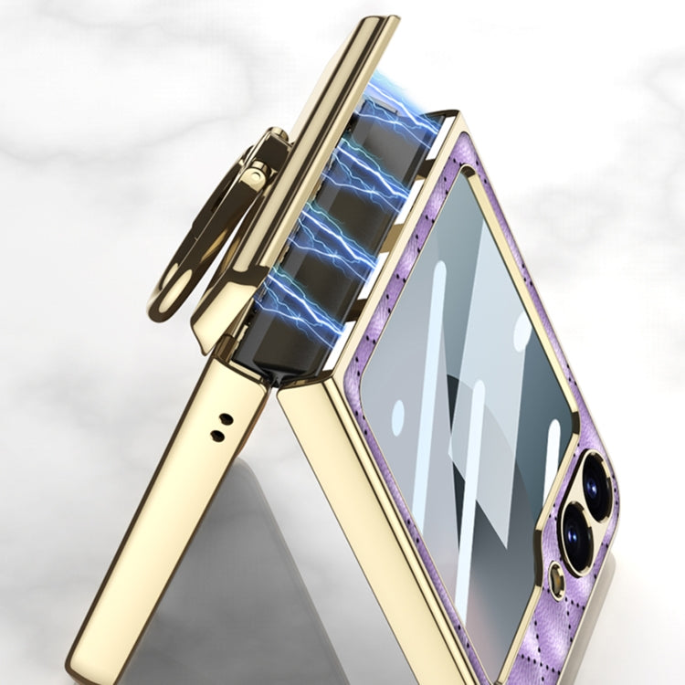 For Samsung Galaxy Z Flip6 / Flip7 FE GKK Rhombus Pattern Integrated Electroplated Leather Phone Case with Ring(Dark Green) - free shipping - PMC Jewellery - Order now!