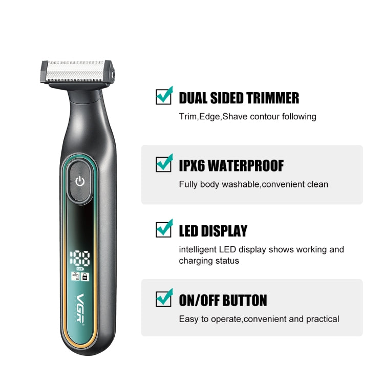 VGR V-360 5W USB Digital Display Electric T-shaped Shaver(Green) - Electric Shavers by VGR | Online Shopping South Africa | PMC Jewellery | Buy Now Pay Later Mobicred