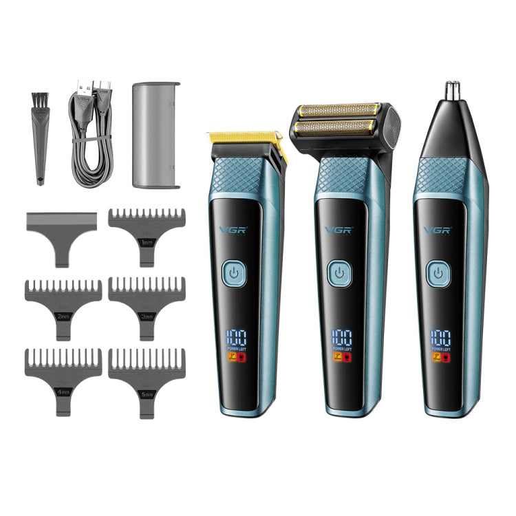 VGR V-366 5W USB 3 in 1 Nose Hair Care LCD Digital Display Electric Shaver(Blue) - Electric Shavers by VGR | Online Shopping South Africa | PMC Jewellery | Buy Now Pay Later Mobicred