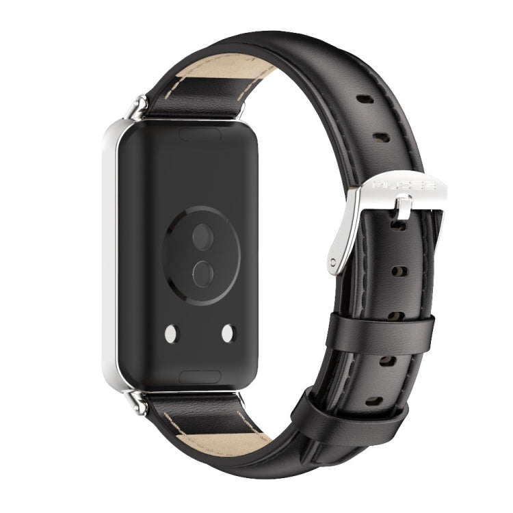 For Honor Band 10 / 9 MIJOBS Cowhide Leather Watch Band(Black Silver) - free shipping - PMc TechLife - Order now!