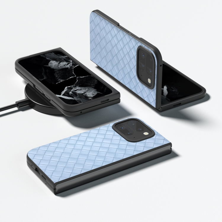 For Google Pixel 9 Pro Fold Black Frame Woven Texture PU Phone Case(Light Blue) - Google Cases by PMC TechLife | Online Shopping South Africa | PMC TechLife | Buy Now Pay Later Mobicred