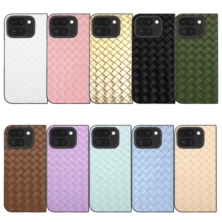 For Google Pixel 9 Pro Fold Black Frame Woven Texture PU Phone Case(Beige) - Google Cases by PMC TechLife | Online Shopping South Africa | PMC TechLife | Buy Now Pay Later Mobicred