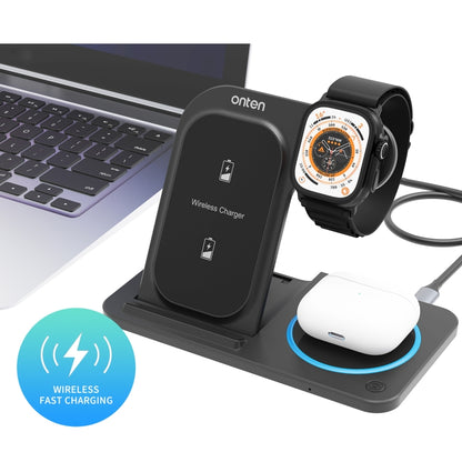 Onten CW11 3 in 1 Folding Wireless Charging(Black) - Wireless Charger by Onten | Online Shopping South Africa | PMC Jewellery | Buy Now Pay Later Mobicred