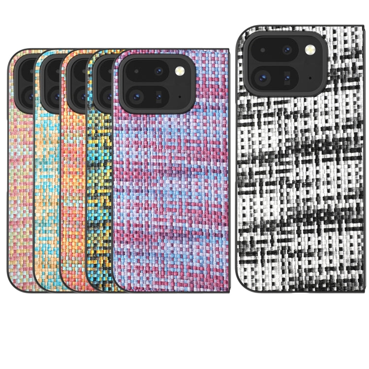 For Google Pixel 9 Pro Fold Black Frame Color Lattice Texture PU Phone Case(Tangerine) - Google Cases by PMC TechLife | Online Shopping South Africa | PMC TechLife | Buy Now Pay Later Mobicred