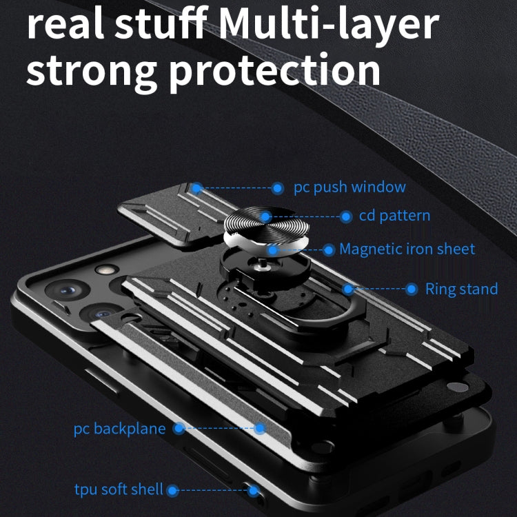 For iPhone 16 Pro Sliding Camshield TPU+PC Phone Case with Card Slot(White) - free shipping - PMC TechLife - Order now!