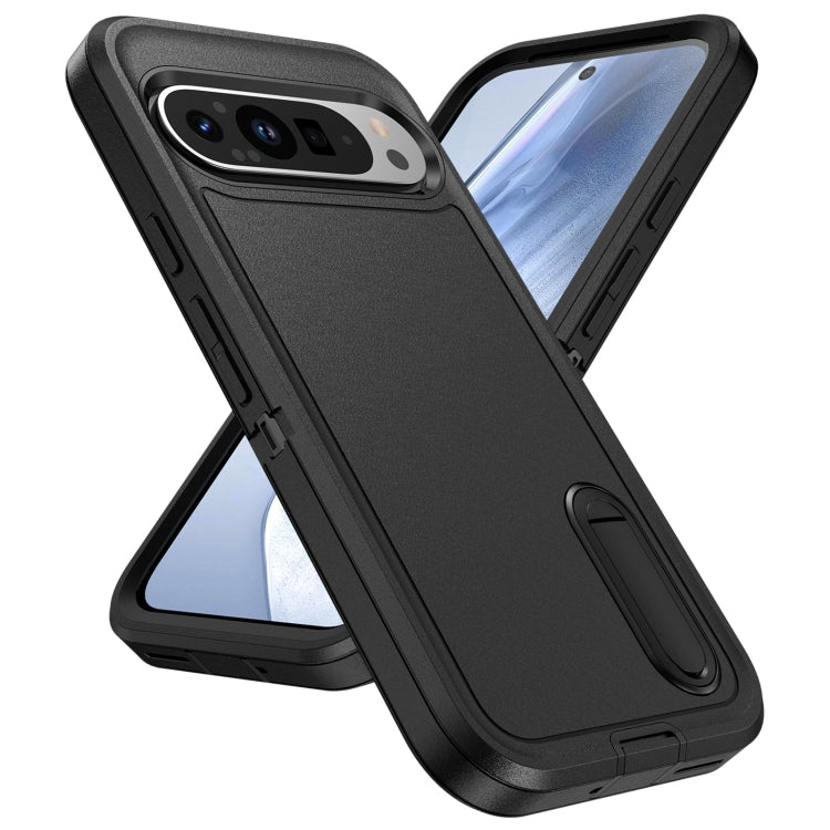 For Google Pixel 9 Pro Rugged PC + Silicone Phone Case with Holder(Black) - Google Cases by PMC TechLife | Online Shopping South Africa | PMC TechLife | Buy Now Pay Later Mobicred