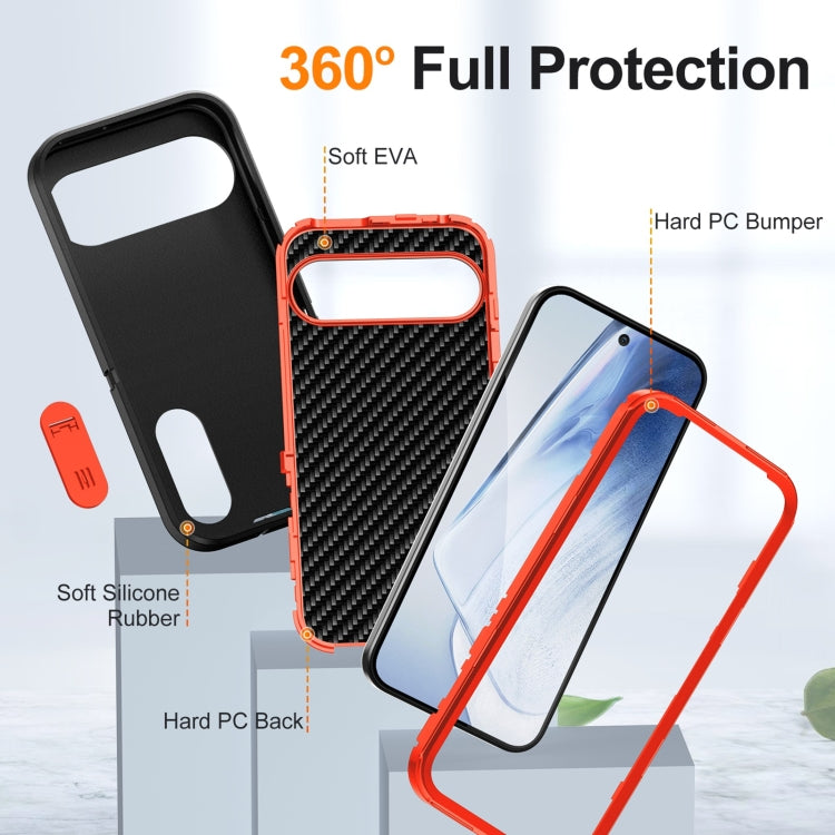 For Google Pixel 9 Rugged PC + Silicone Phone Case with Holder(Black+Orange) - free shipping - PMC TechLife - Order now!