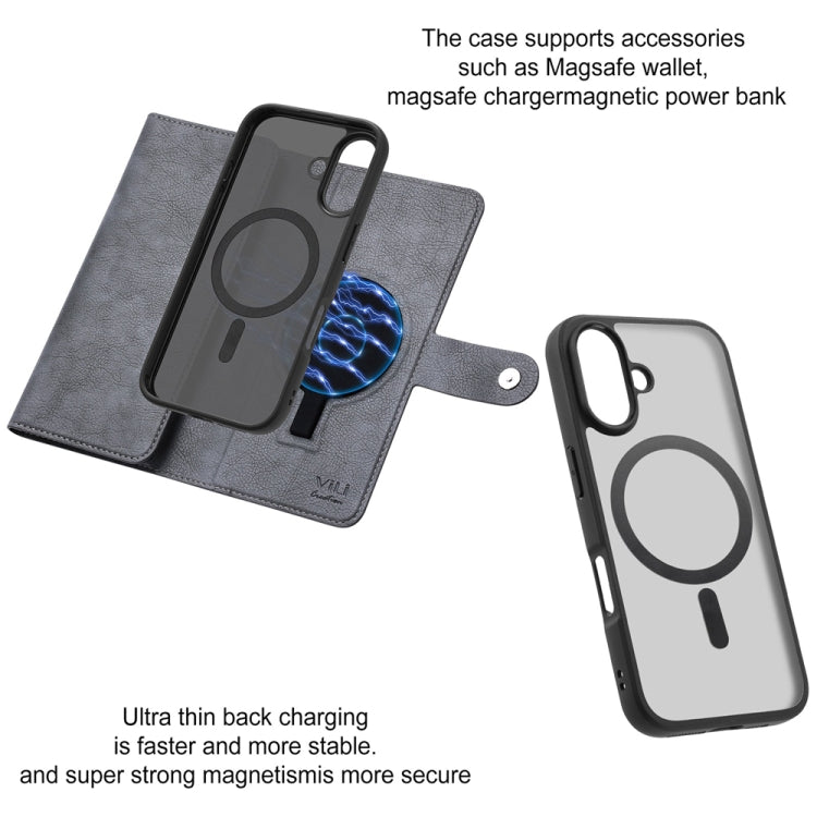 For iPhone 16 Plus ViLi GVS Series MagSafe Magnetic RFID Leather Phone Case(Grey) - iPhone 16 Plus Cases by ViLi | Online Shopping South Africa | PMC TechLife | Buy Now Pay Later Mobicred