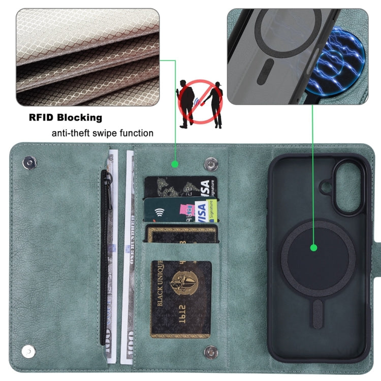 For iPhone 16 Plus ViLi GVS Series MagSafe Magnetic RFID Leather Phone Case(Green) - iPhone 16 Plus Cases by ViLi | Online Shopping South Africa | PMC Jewellery | Buy Now Pay Later Mobicred