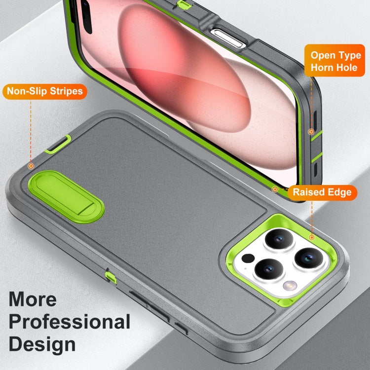 For iPhone 16 Pro Rugged PC + Silicone Phone Case with Holder(Grey+Fresh Green) - iPhone 16 Pro Cases by PMC TechLife | Online Shopping South Africa | PMC TechLife | Buy Now Pay Later Mobicred