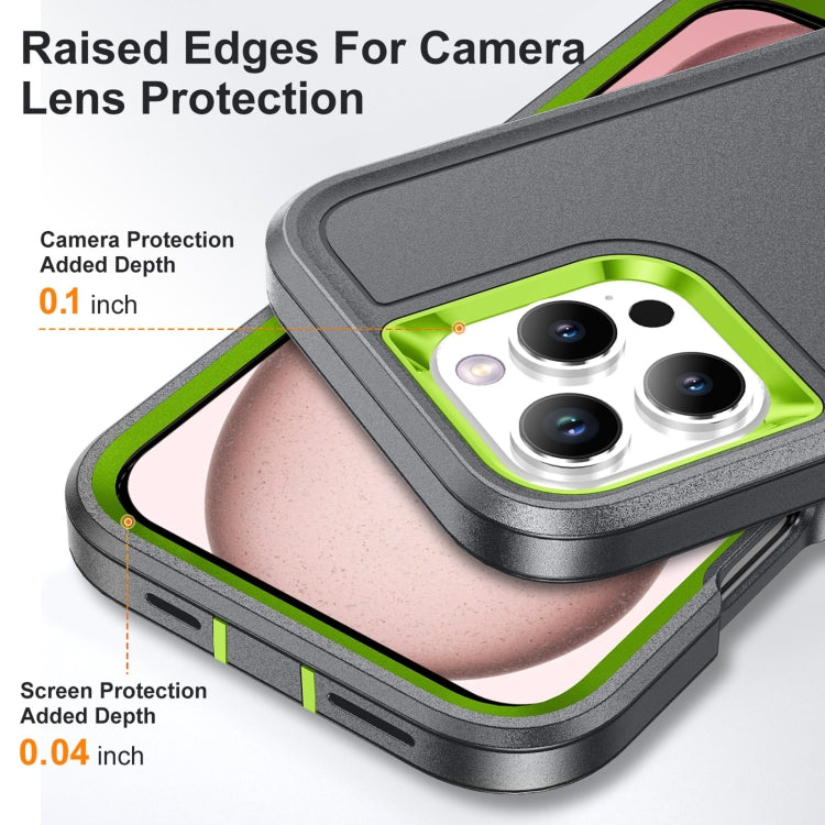 For iPhone 16 Pro Rugged PC + Silicone Phone Case with Holder(Grey+Fresh Green) - iPhone 16 Pro Cases by PMC TechLife | Online Shopping South Africa | PMC TechLife | Buy Now Pay Later Mobicred