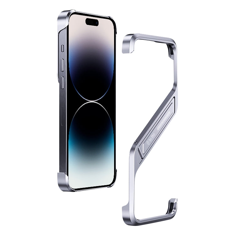 For iPhone 14 Pro Max S-shaped Stand Frameless Metal Phone Case(Silver) - iPhone 14 Pro Max Cases by PMC Jewellery | Online Shopping South Africa | PMC Jewellery | Buy Now Pay Later Mobicred