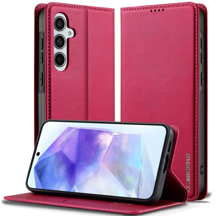 For Samsung Galaxy S25 5G LC.IMEEKE L1 Series Frosted Fine Texture PU Phone Case(Red) - Galaxy S25 5G Cases by LC.IMEEKE | Online Shopping South Africa | PMC Jewellery | Buy Now Pay Later Mobicred