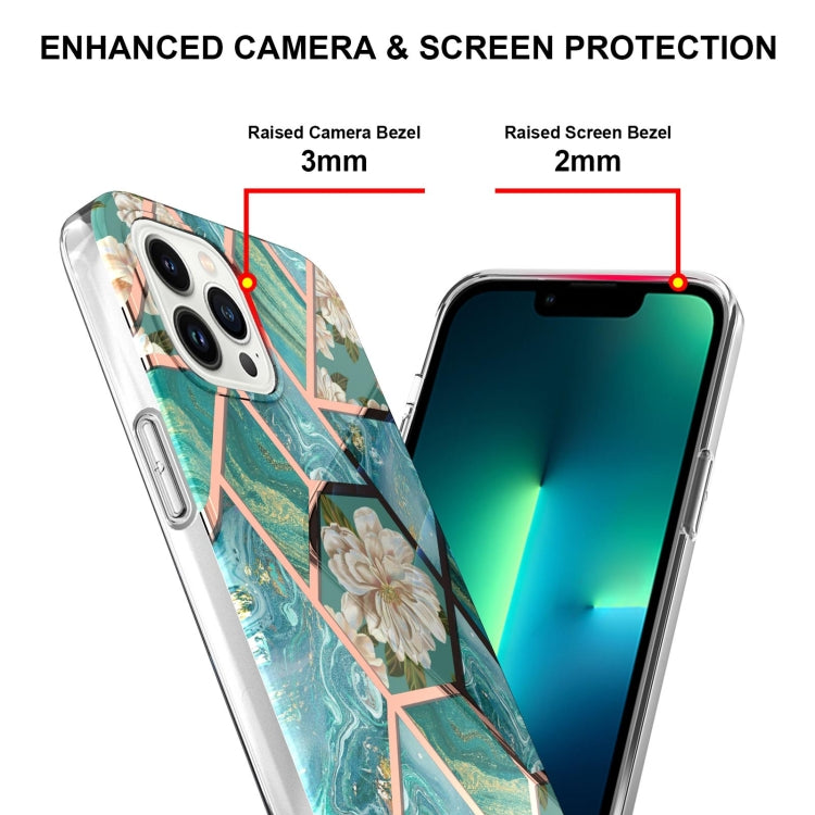 For iPhone 16 Pro Max Splicing Marble Flower IMD TPU Phone Case(Blue Flower) - iPhone 16 Pro Max Cases by PMC TechLife | Online Shopping South Africa | PMC TechLife | Buy Now Pay Later Mobicred