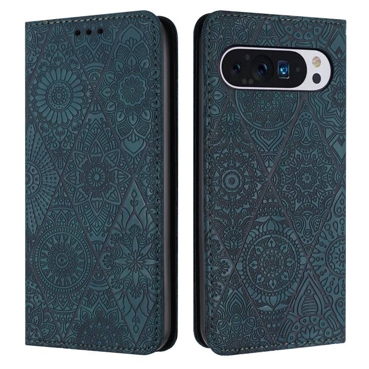 For Google Pixel 9 / 9 Pro Ethnic Embossed Adsorption Leather Phone Case(Blue) - Google Cases by PMC TechLife | Online Shopping South Africa | PMC TechLife | Buy Now Pay Later Mobicred