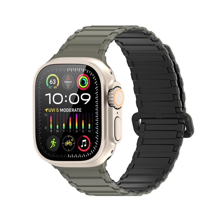 For Apple Watch Ultra 49mm DUX DUCIS KJ Series Magnetic Buckle Silicone Watch Band(Black Green) - Watch Bands by DUX DUCIS | Online Shopping South Africa | PMC Jewellery | Buy Now Pay Later Mobicred