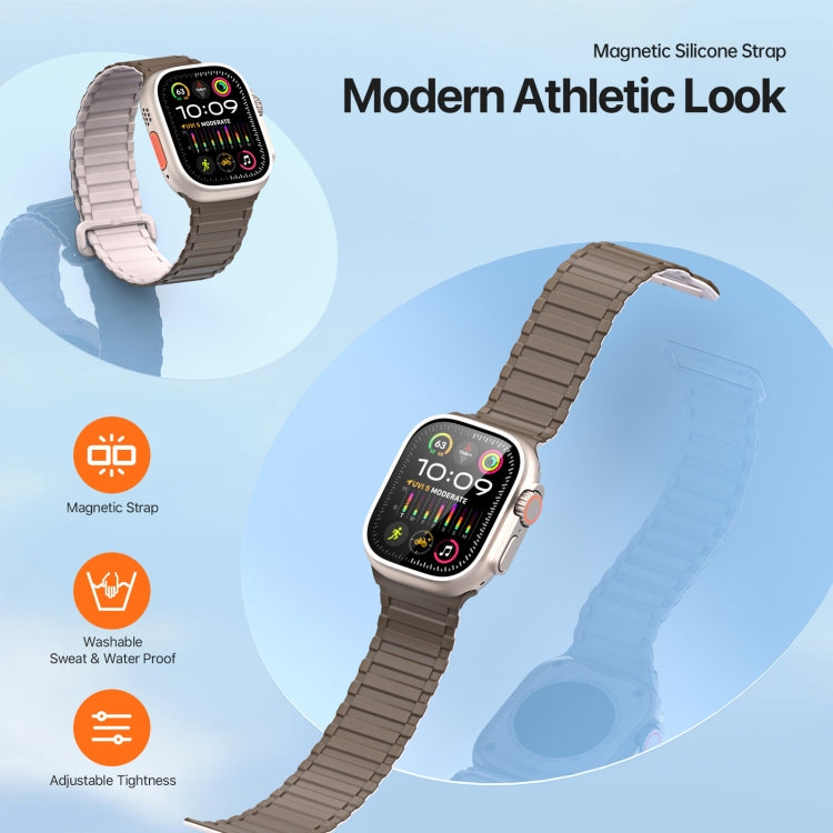 For Apple Watch Series 8 45mm DUX DUCIS KJ Series Magnetic Buckle Silicone Watch Band(Brown Grey) - Watch Bands by DUX DUCIS | Online Shopping South Africa | PMC Jewellery | Buy Now Pay Later Mobicred