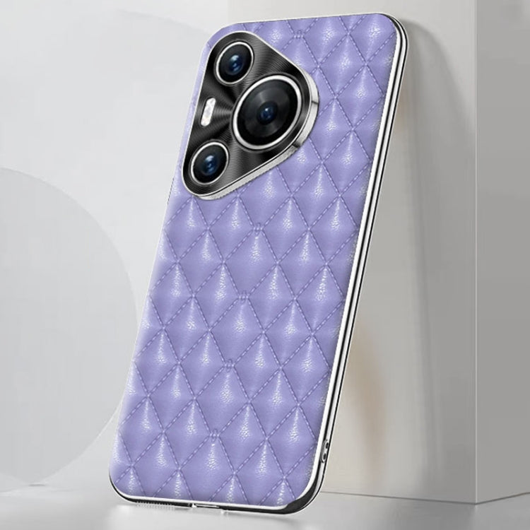 For Huawei Pura 70 Silver Edge Rhombic Texture PU Leather Phone Case(Purple) - Huawei Cases by PMC Jewellery | Online Shopping South Africa | PMC Jewellery | Buy Now Pay Later Mobicred