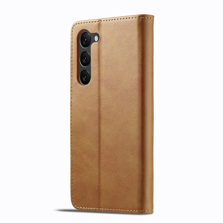 For Samsung Galaxy S25 5G LC.IMEEKE Calf Texture Leather Phone Case(Brown) - Galaxy S25 5G Cases by LC.IMEEKE | Online Shopping South Africa | PMC Jewellery | Buy Now Pay Later Mobicred