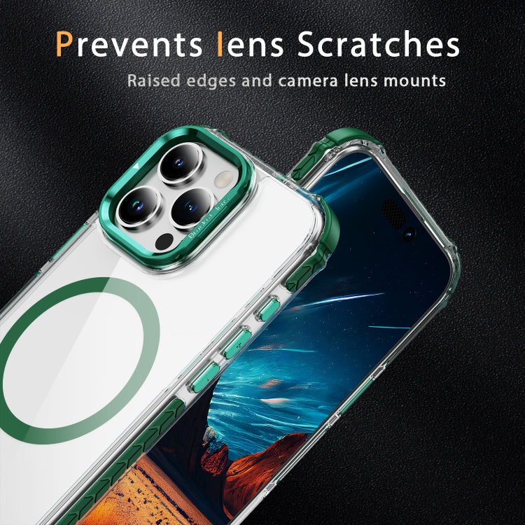 For iPhone 16 Pro Rainbow Series Transparent MagSafe Lens Holder Phone Case(Green) - iPhone 16 Pro Cases by PMC TechLife | Online Shopping South Africa | PMC TechLife | Buy Now Pay Later Mobicred