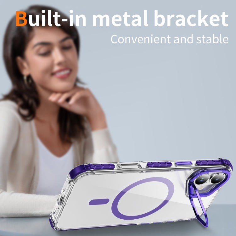 For iPhone 16 Rainbow Series Transparent MagSafe Lens Holder Phone Case(Purple) - iPhone 16 Cases by PMC TechLife | Online Shopping South Africa | PMC TechLife | Buy Now Pay Later Mobicred
