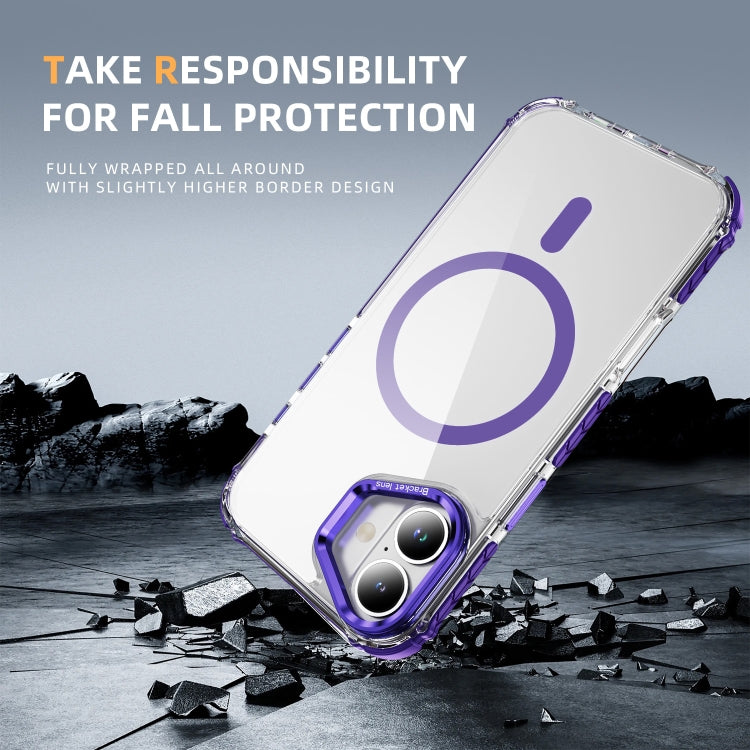 For iPhone 16 Rainbow Series Transparent MagSafe Lens Holder Phone Case(Purple) - iPhone 16 Cases by PMC TechLife | Online Shopping South Africa | PMC TechLife | Buy Now Pay Later Mobicred