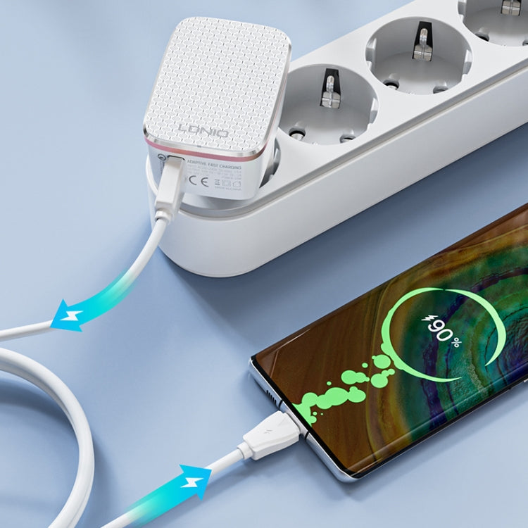 LDNIO A1204Q QC3.0 18W USB Fast Charger with 1m USB to Micro USB Cable, Plug Type:EU Plug(White Gold) - free shipping - PMC TechLife - Order now!