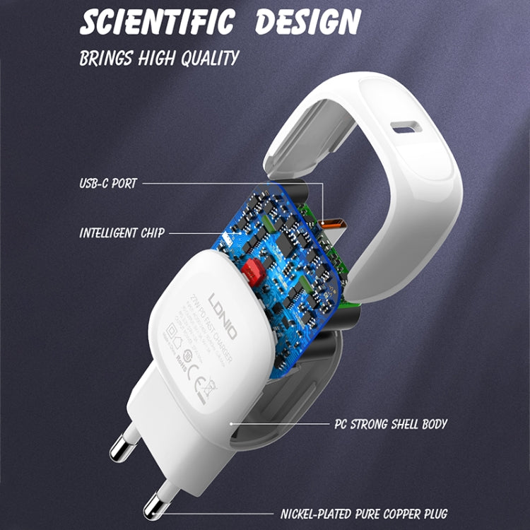 LDNIO A1206C PD27W USB-C / Type-C Fast Charger with 1m 8 Pin Cable, Plug Type:EU Plug(White) - free shipping - PMC Jewellery - Order now!